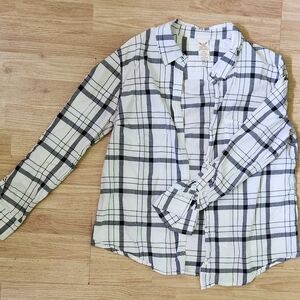Faded Glory Black and White Plaid Button Down Shirt
